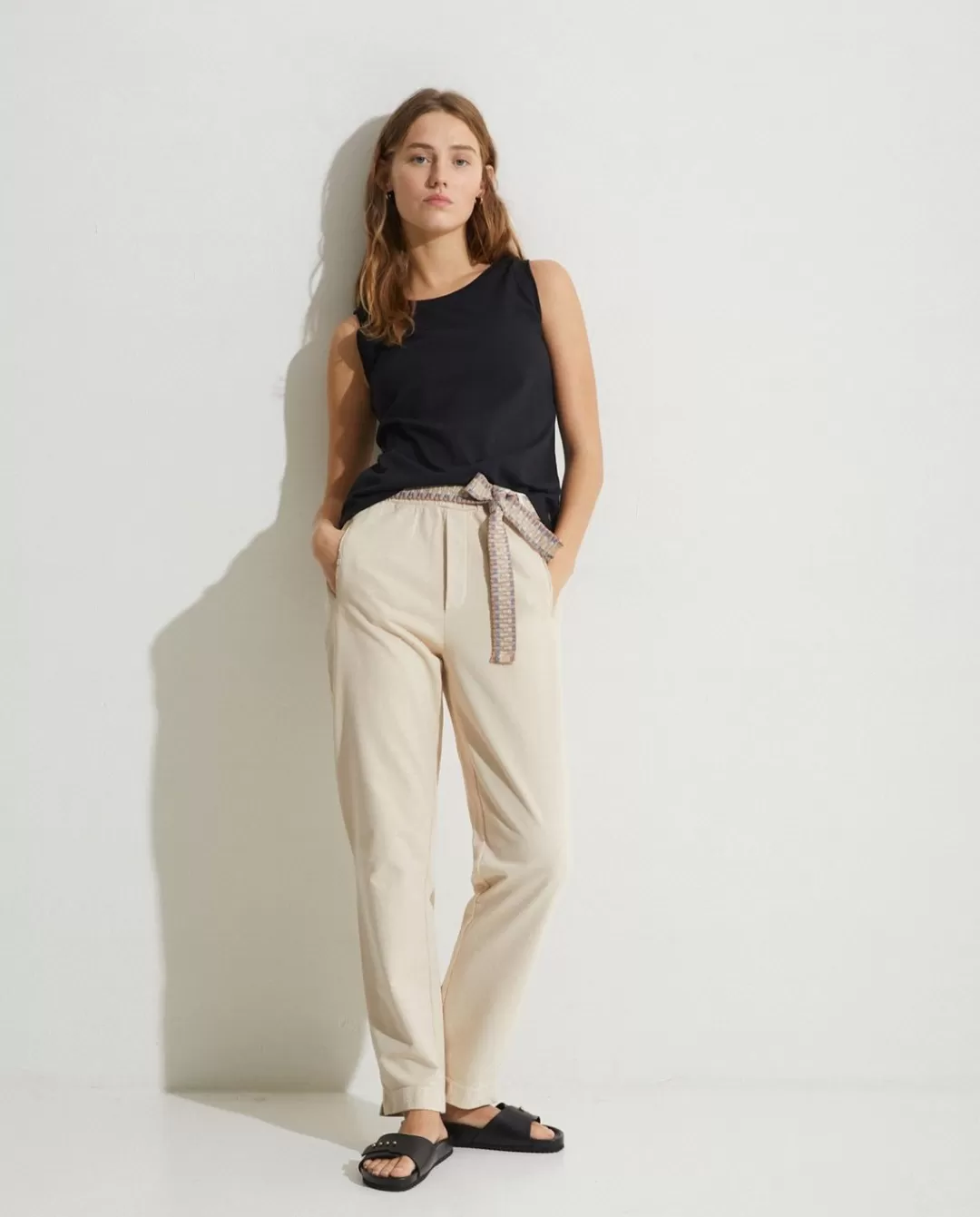 YERSE 100% Cotton Trousers Beige