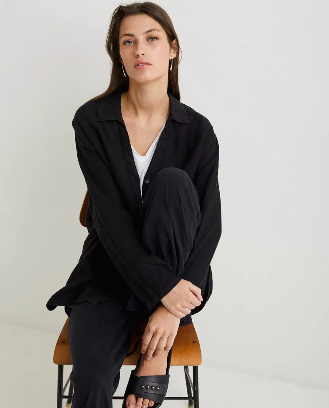 YERSE 100% Linen Shirt Black