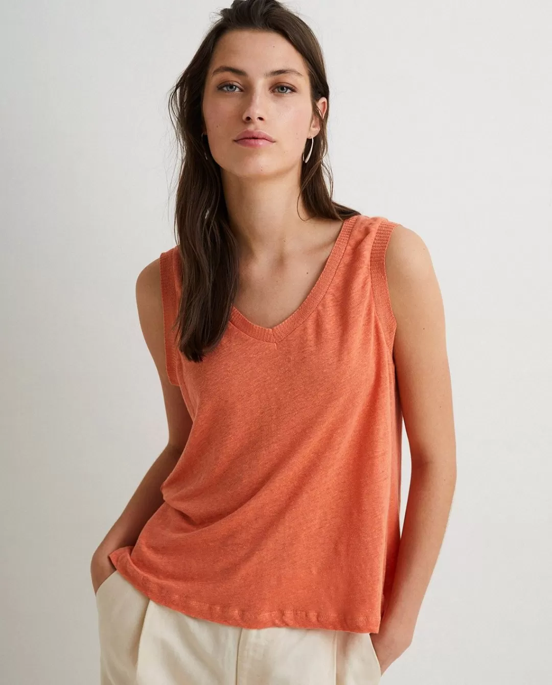 YERSE 100% Linen Top Orange