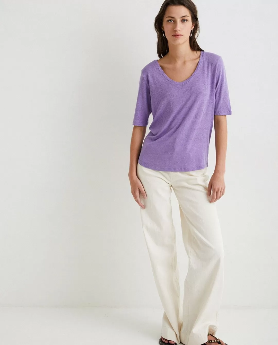 YERSE 100% Linen T-Shirt Purple