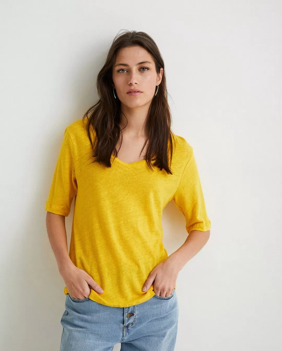 YERSE 100% Linen T-Shirt Yellow