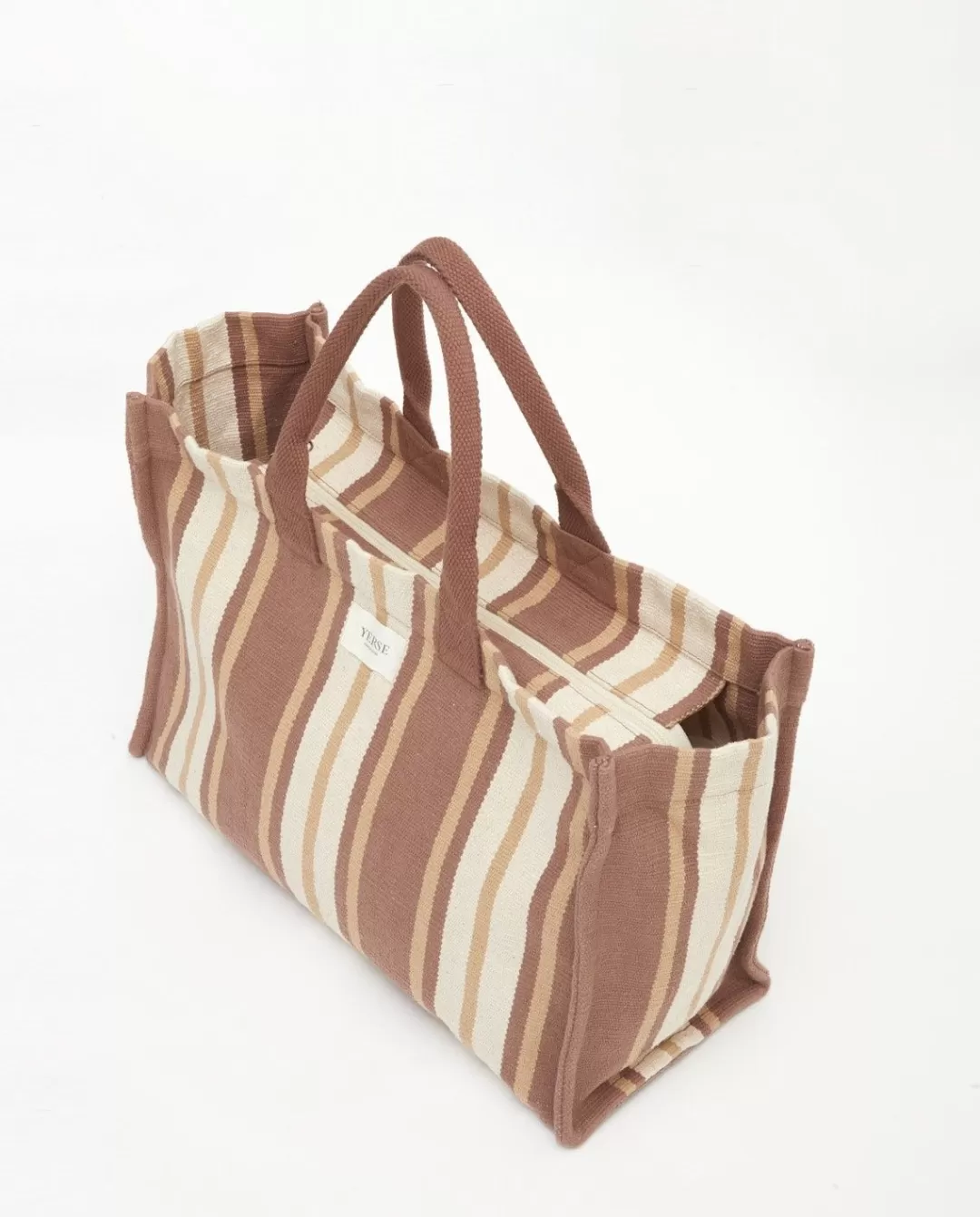 YERSE Bolso Shopper Rayas Dark Beige