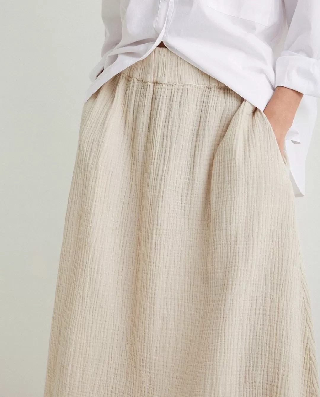 YERSE Cotton Long Skirt Beige