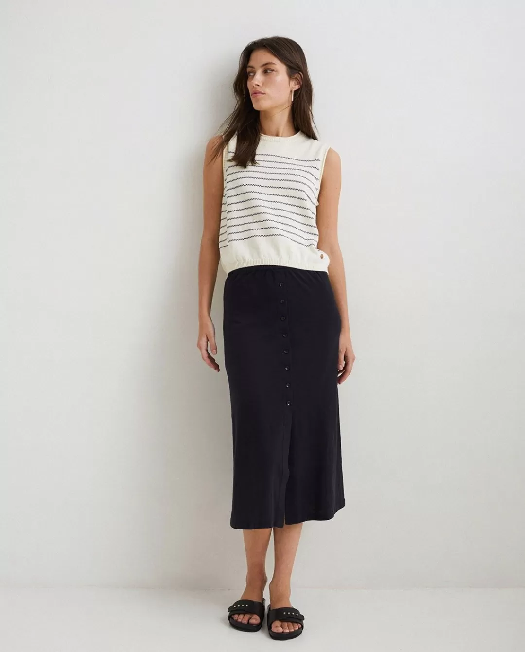 YERSE Cotton Midi Skirt Black