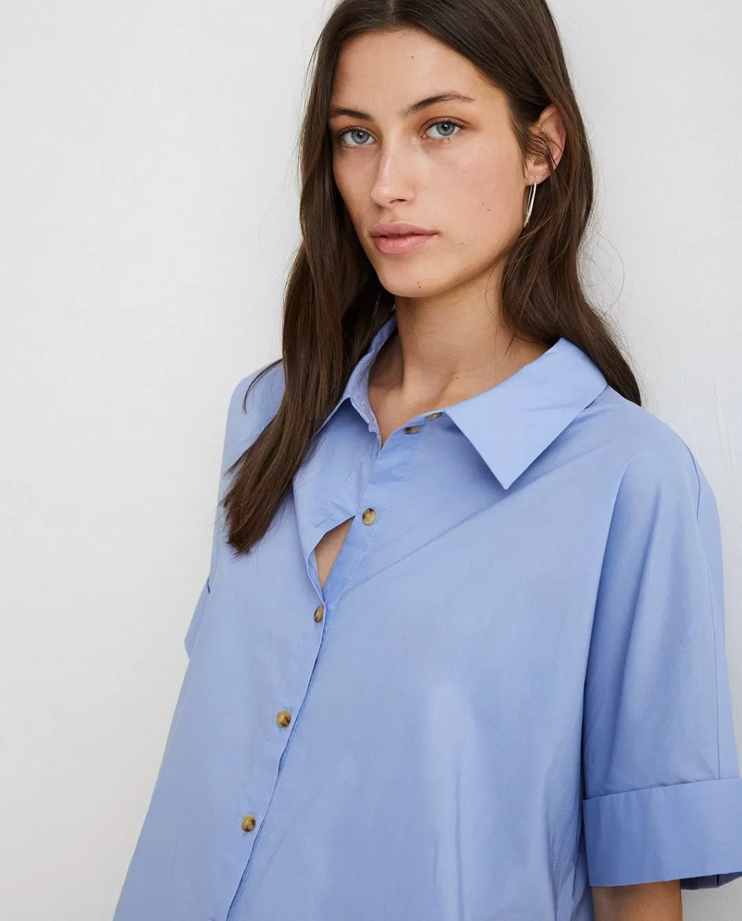 YERSE Cotton Shirt Dress Blue