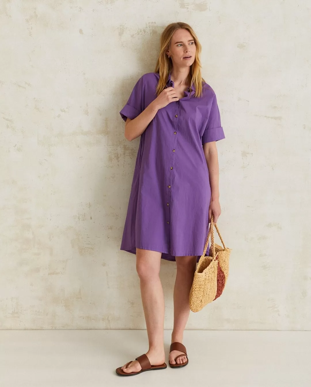 YERSE Cotton Shirt Dress Purple