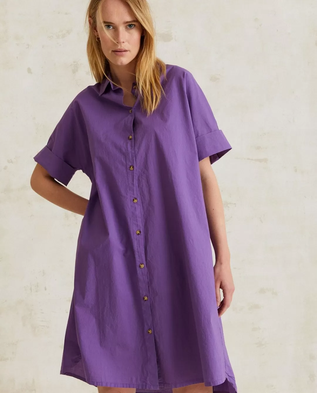 YERSE Cotton Shirt Dress Purple