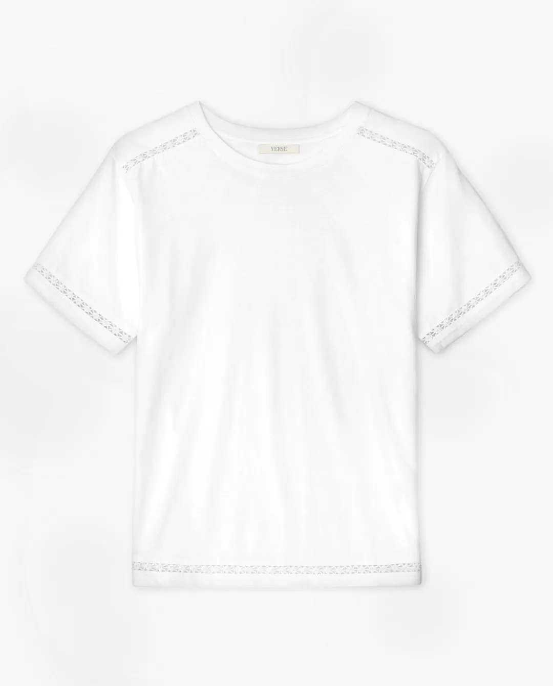 YERSE Cotton T-Shirt Decorative Stitching White