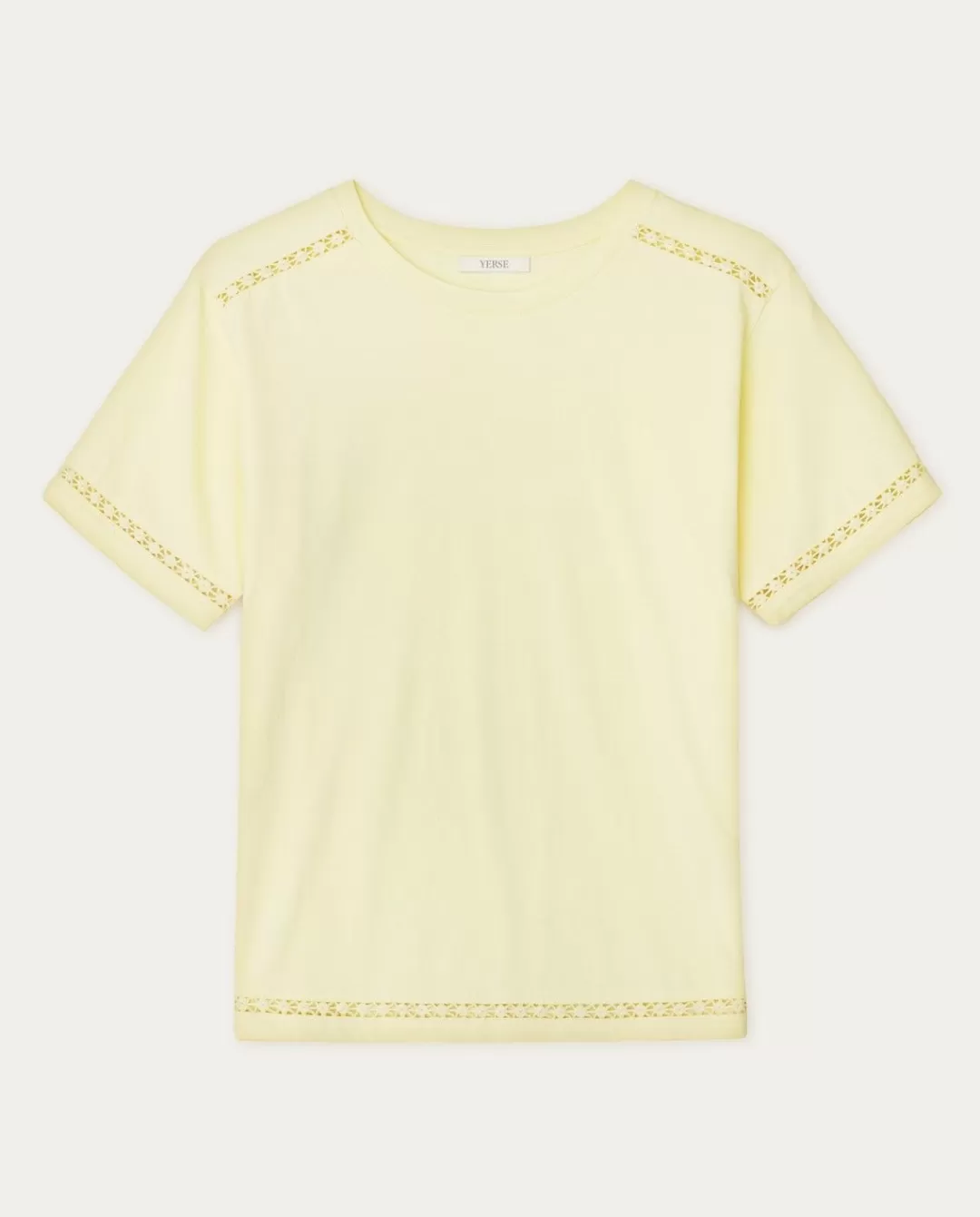 YERSE Cotton T-Shirt Decorative Stitching Yellow