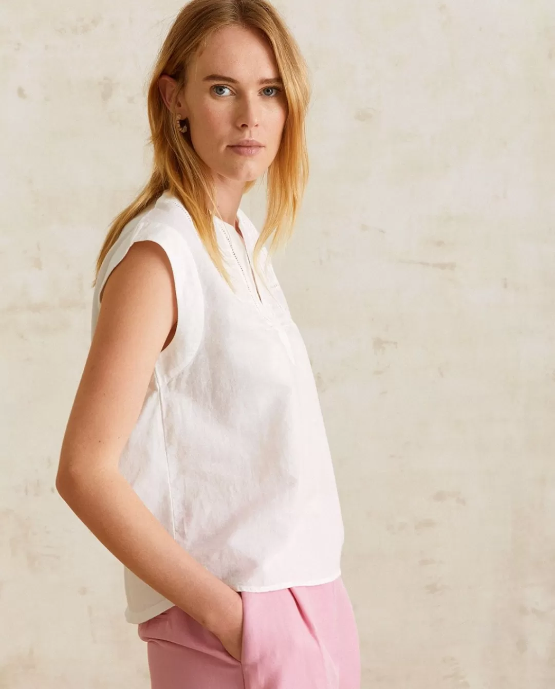 YERSE Cotton-Linen Blouse Ecru