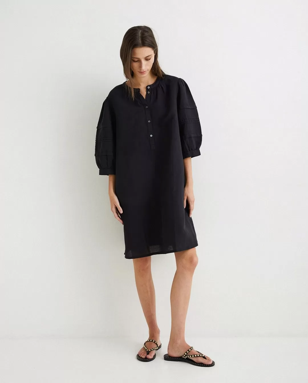 YERSE Cotton-Linen Dress Black