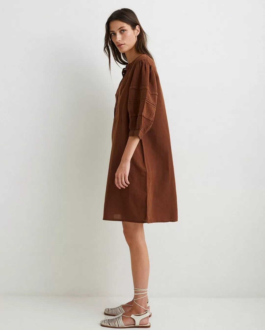 YERSE Cotton-Linen Dress Brown