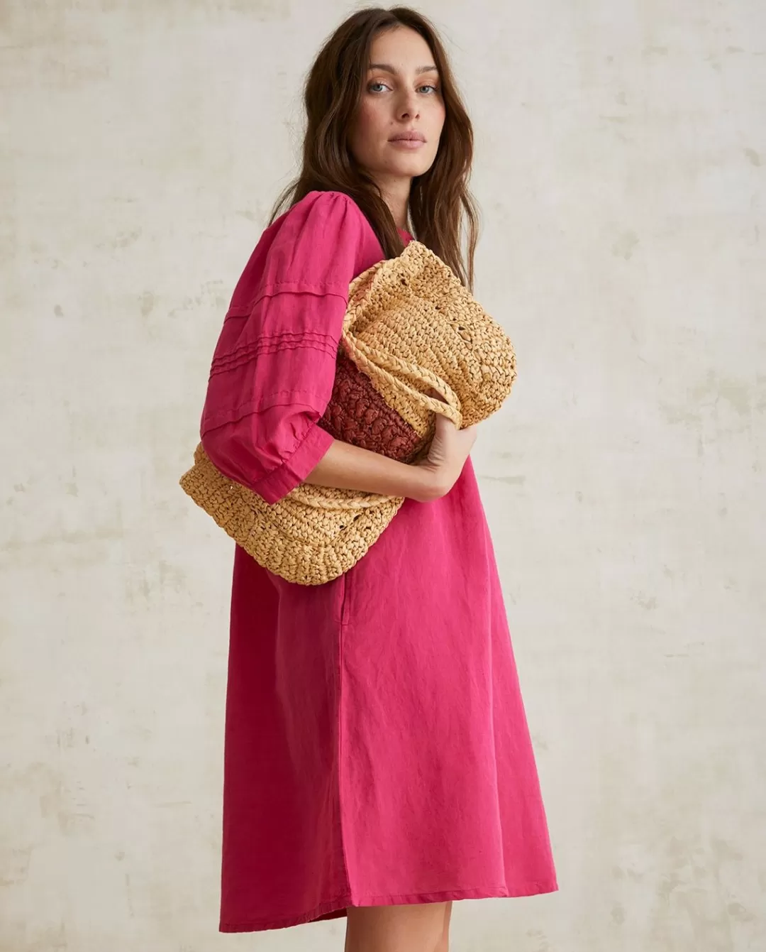 YERSE Cotton-Linen Dress Pink