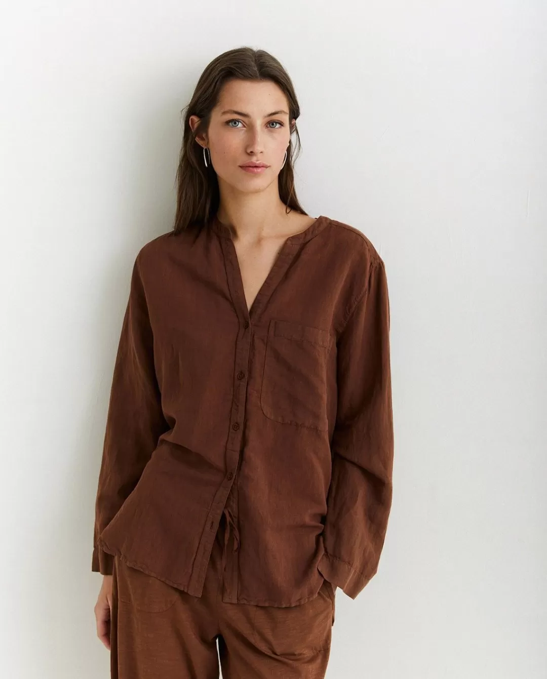 YERSE Cotton-Linen Shirt Brown