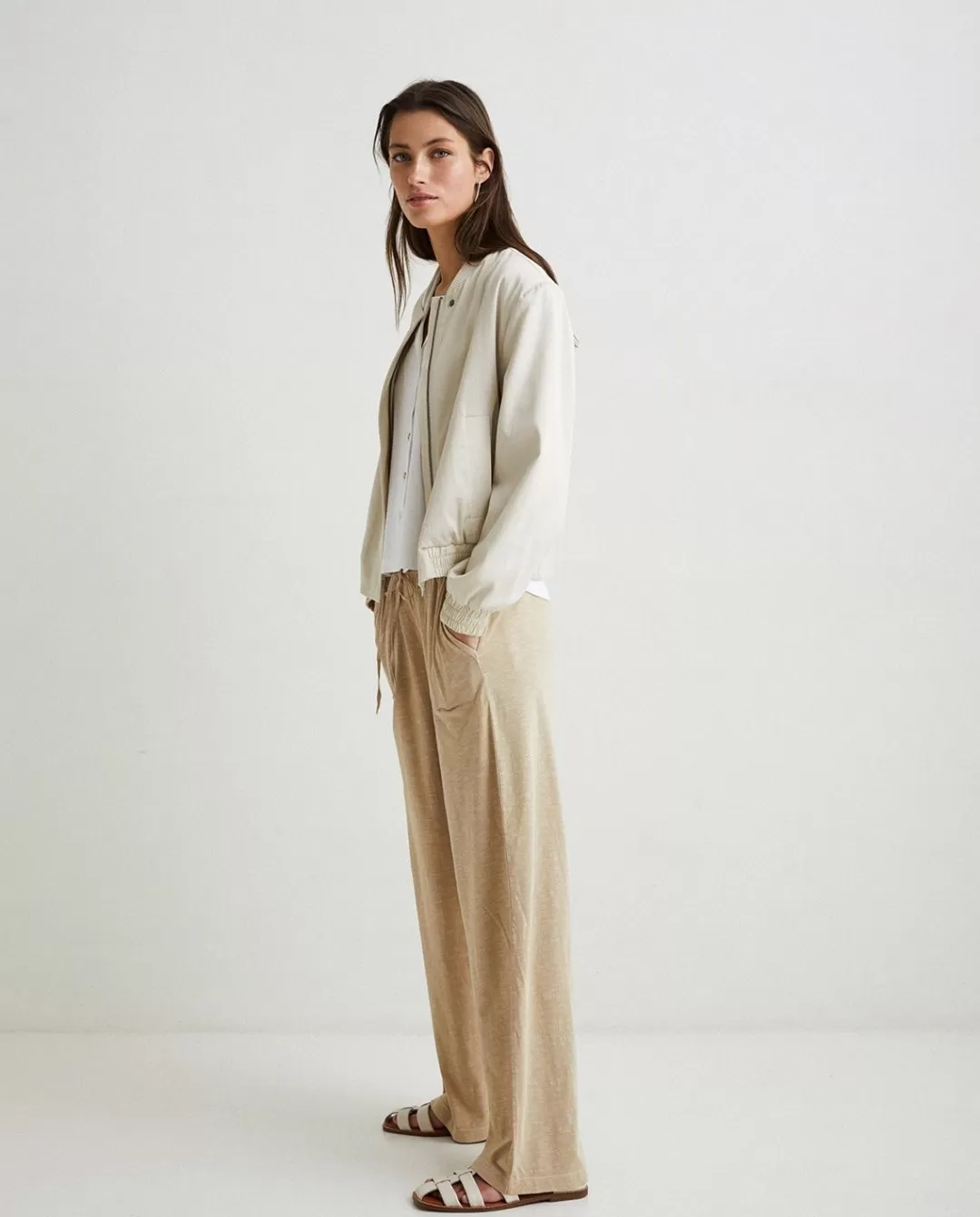 YERSE Cotton-Linen Trousers Beige