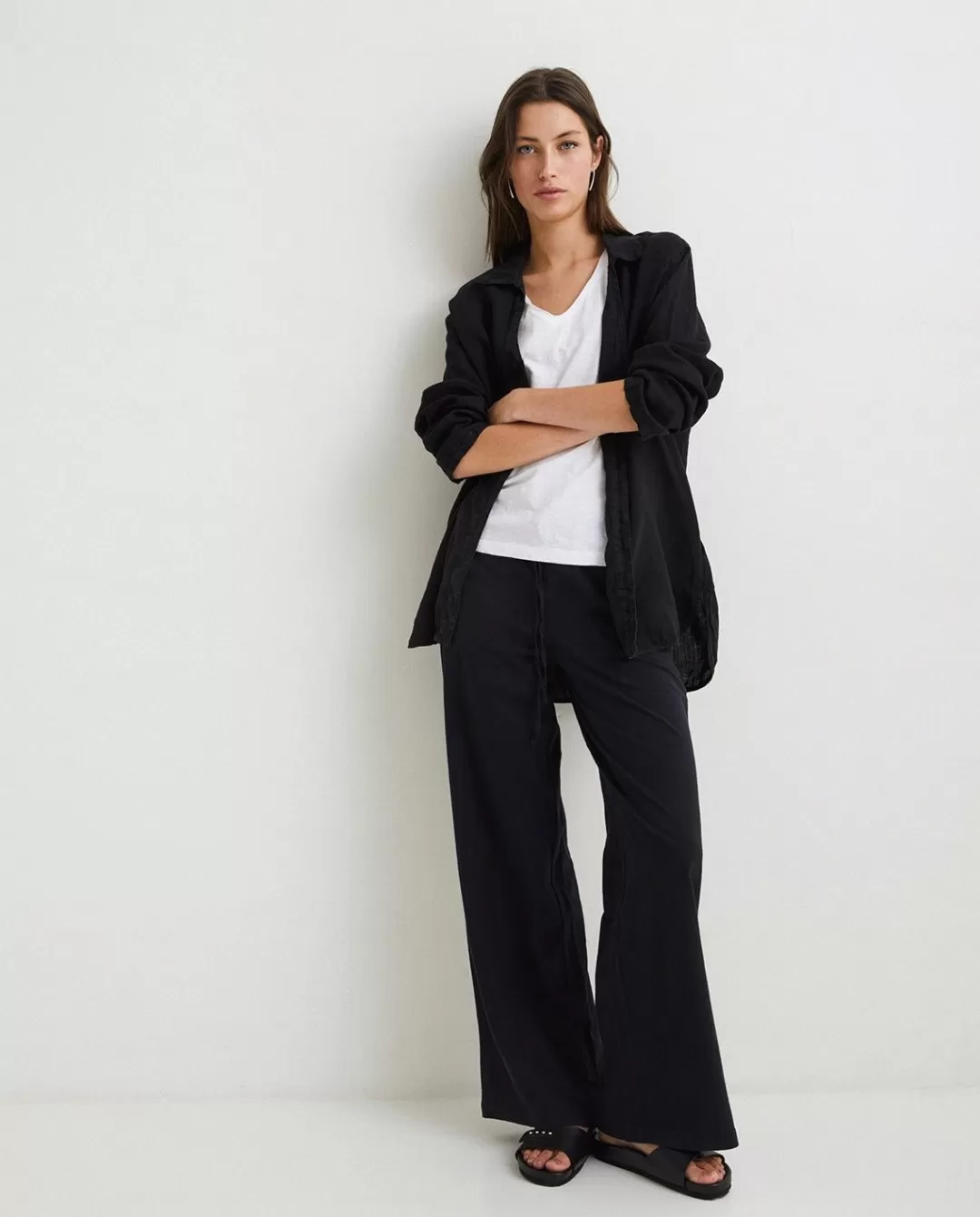 YERSE Cotton-Linen Trousers Black