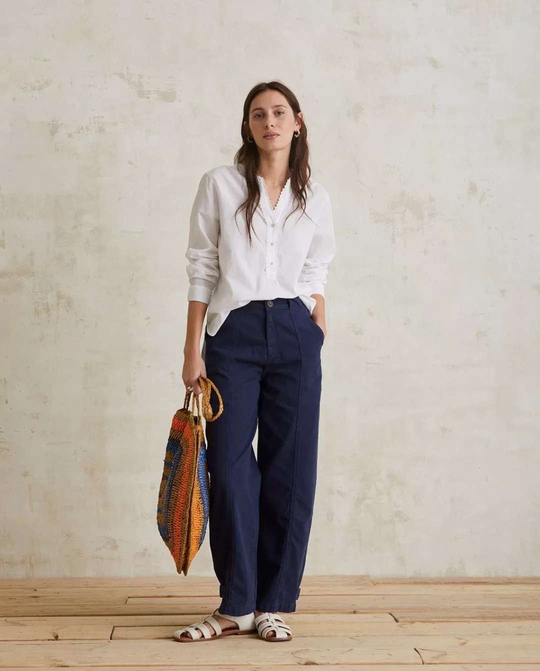 YERSE Denim Carrot Trousers Navy