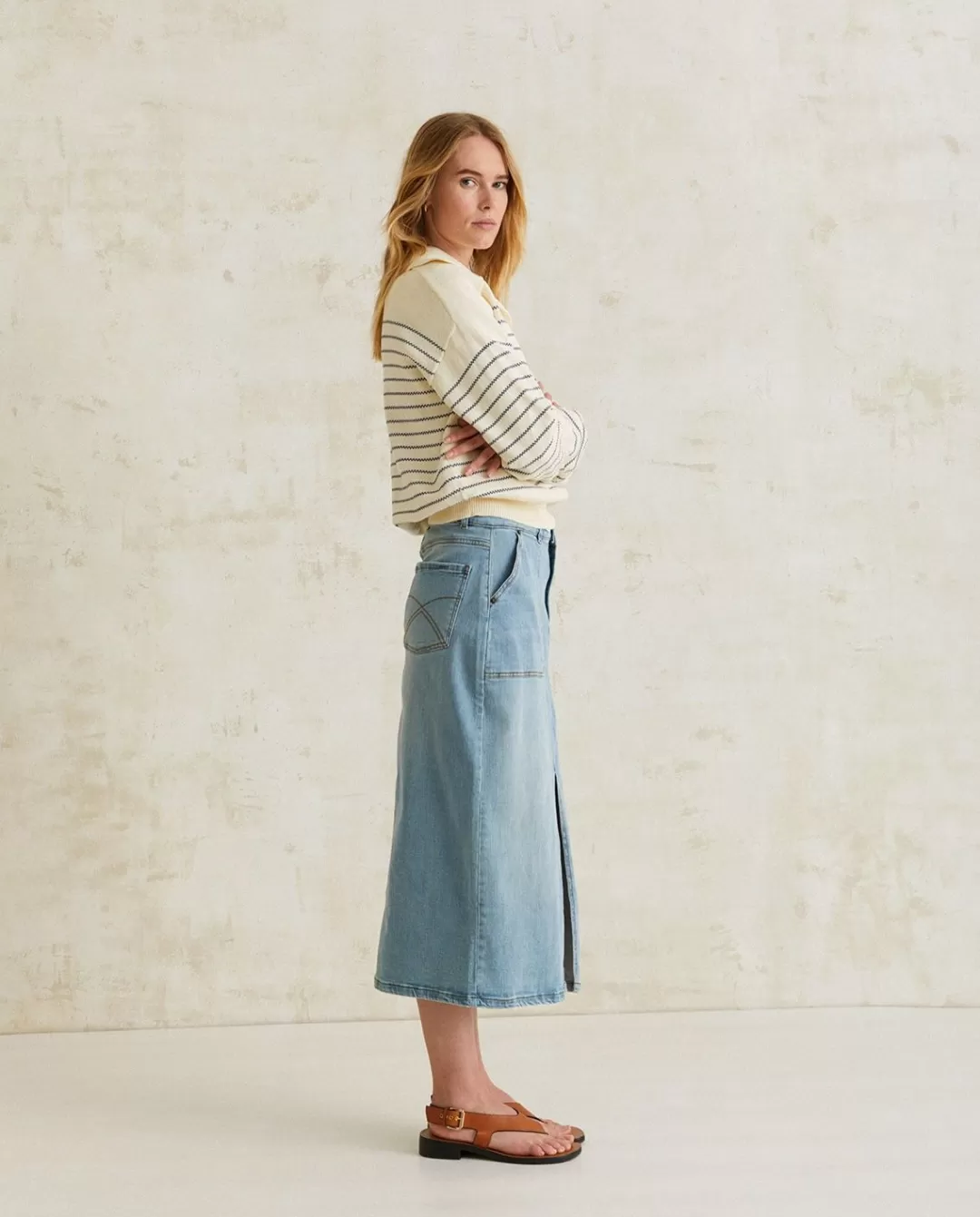 YERSE Denim Skirt Slit Blue