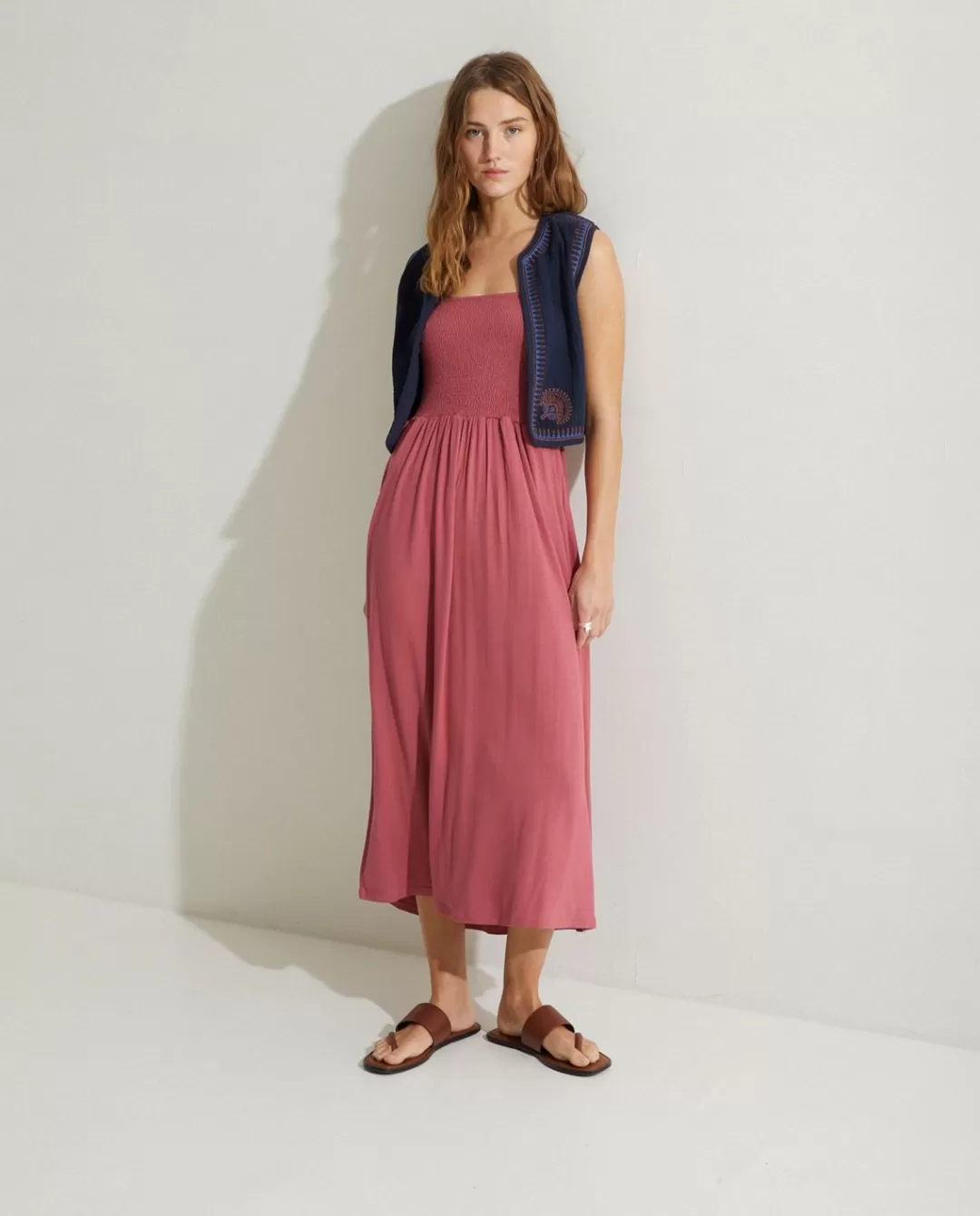 YERSE Dress Gathered Straps Wine