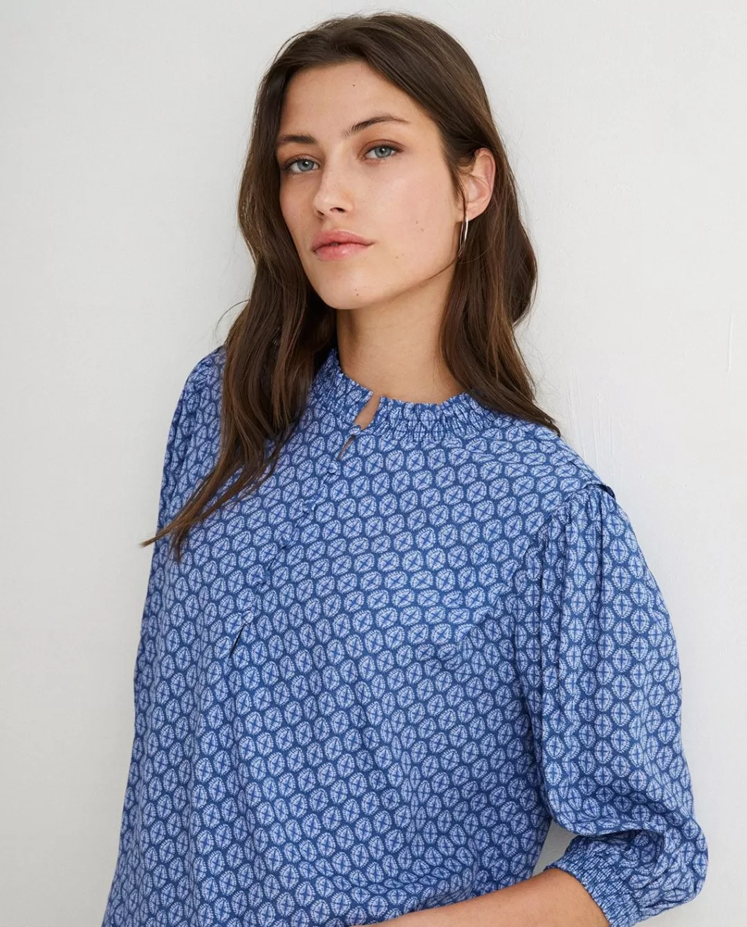 YERSE Flowy Mao-Neck Shirt Blue