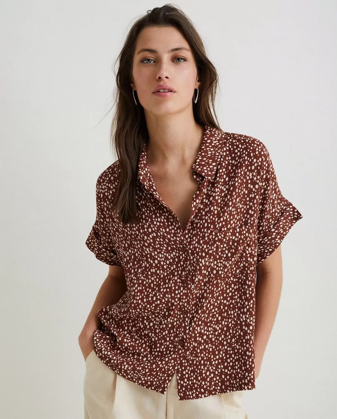 YERSE Flowy Print Shirt Chocolate