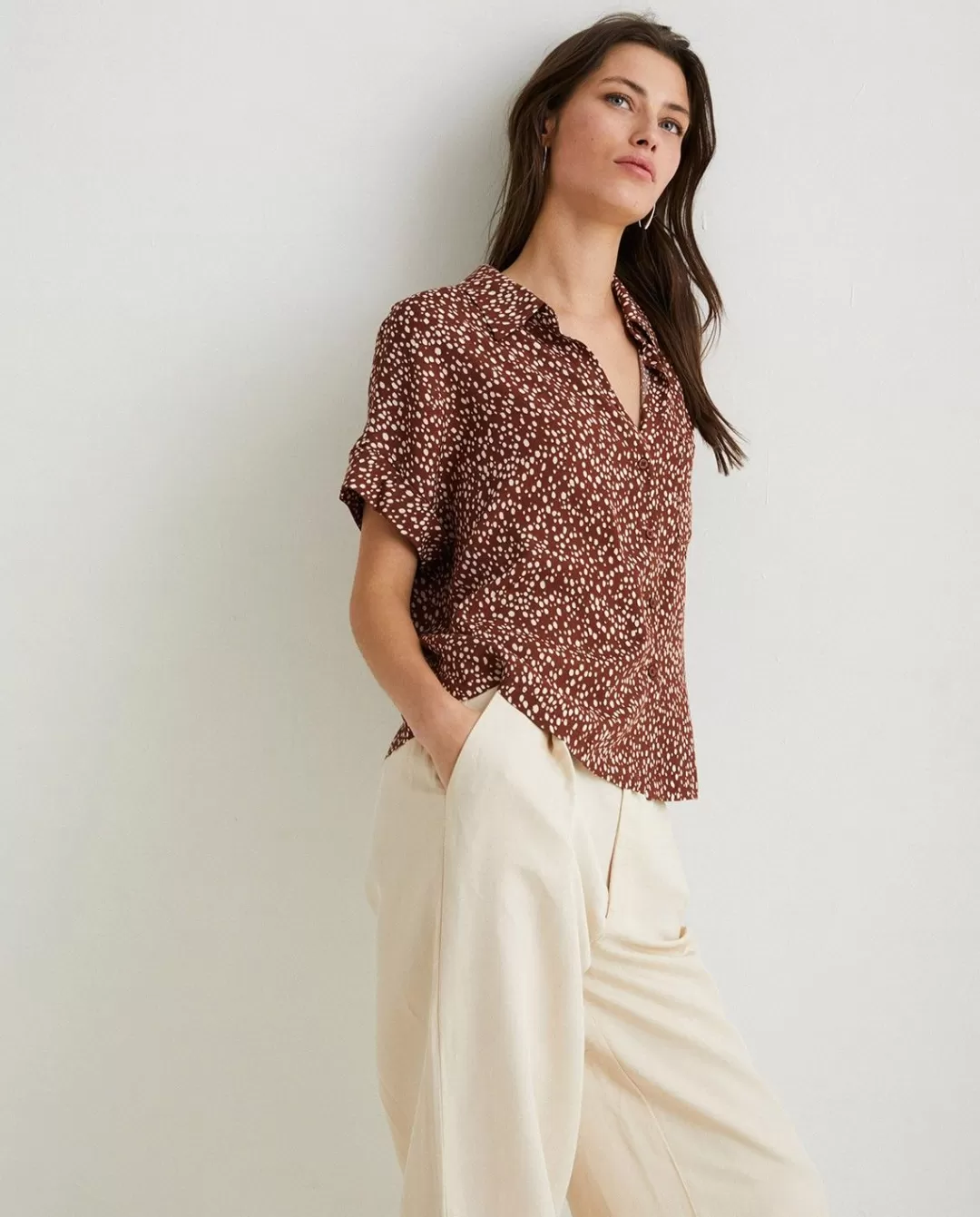 YERSE Flowy Print Shirt Chocolate