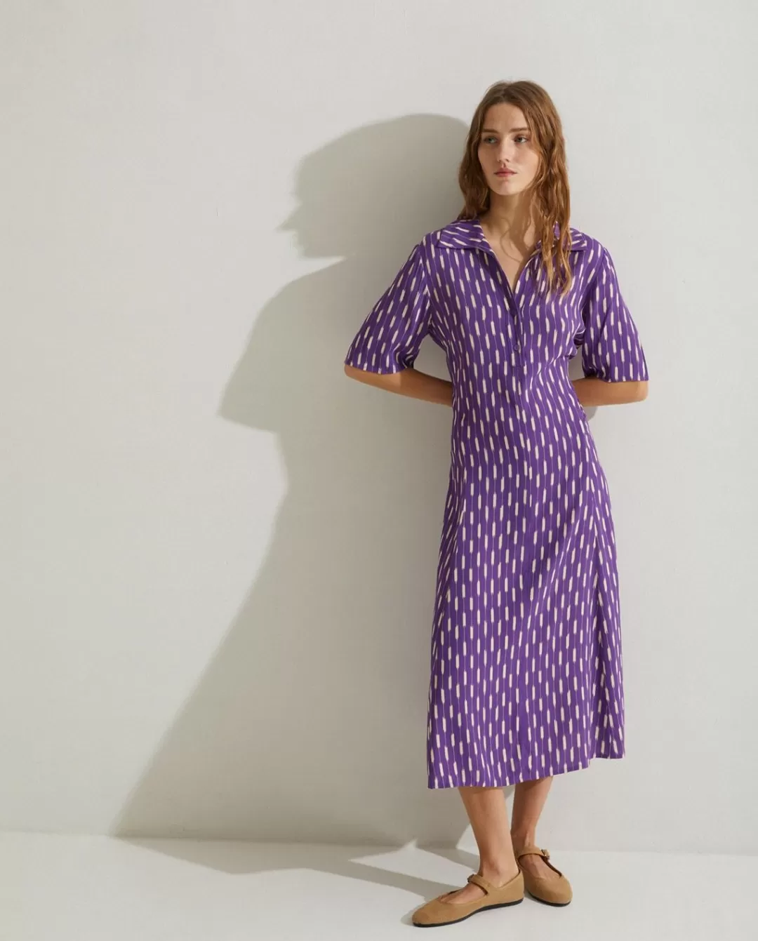 YERSE Flowy Shirt Dress Purple