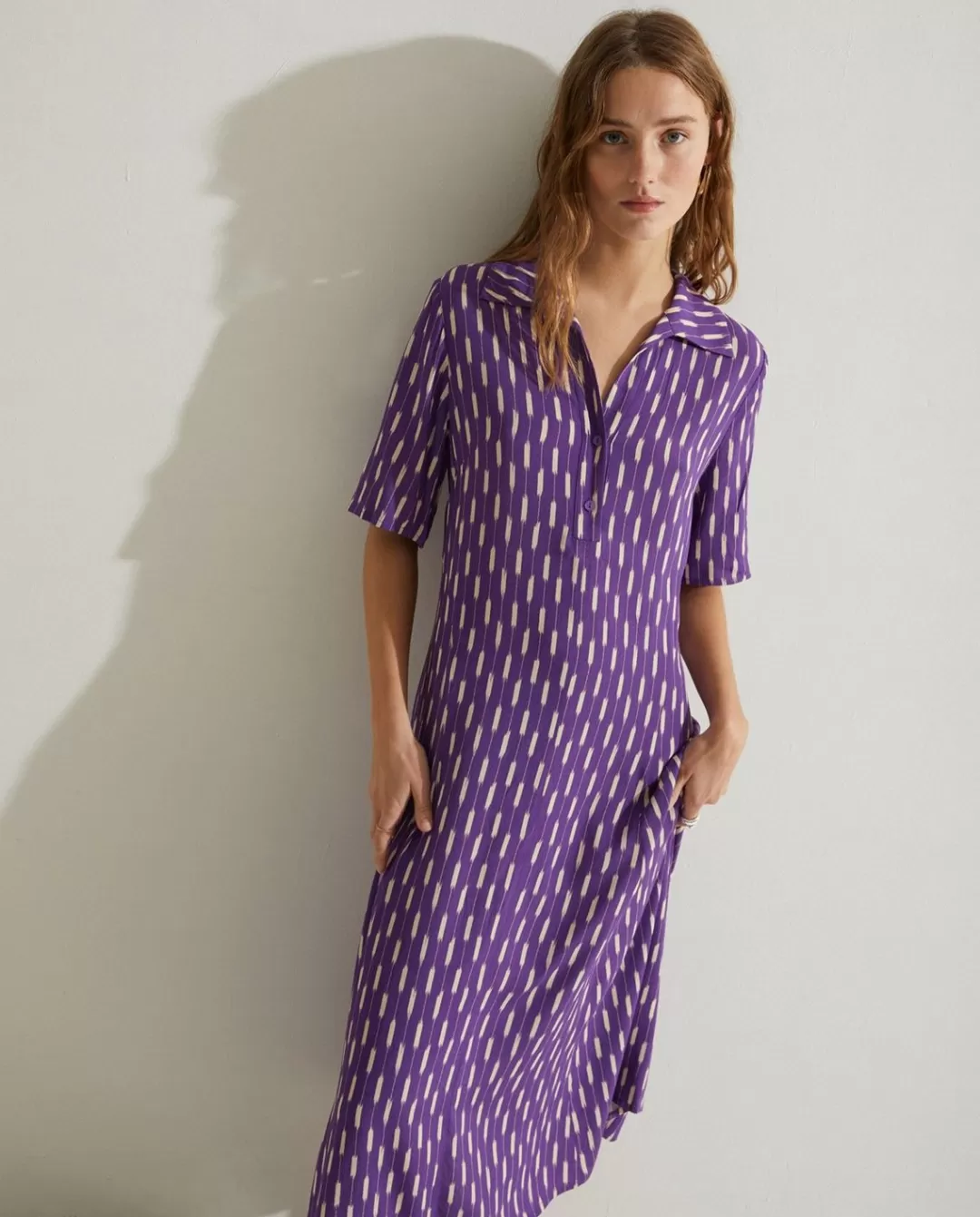 YERSE Flowy Shirt Dress Purple