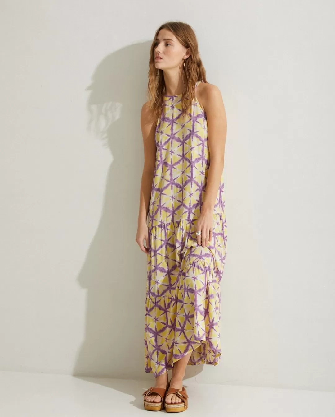 YERSE Flowy Tie-Dye Dress Yellow