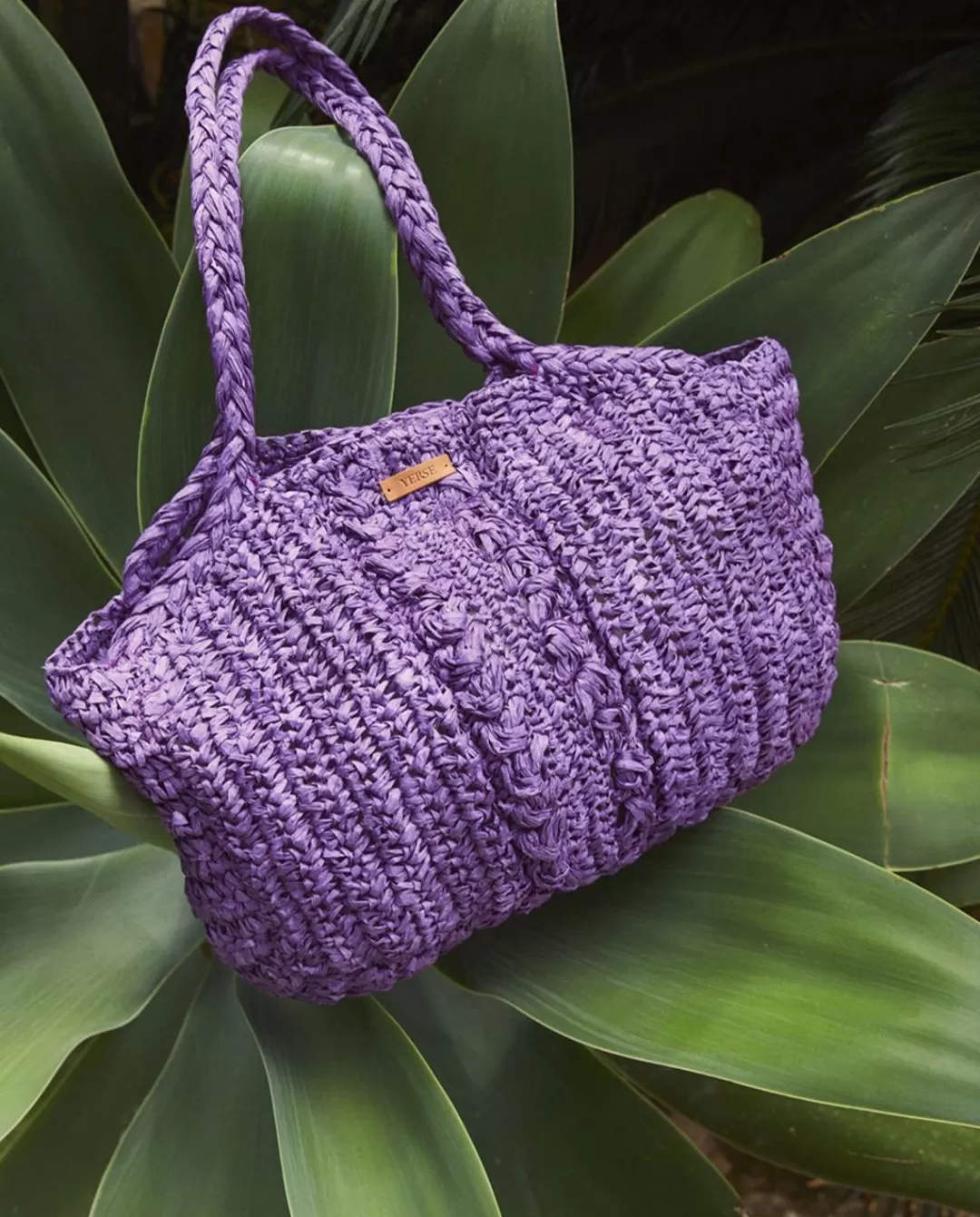 YERSE Handmade Raffia Bag Purple