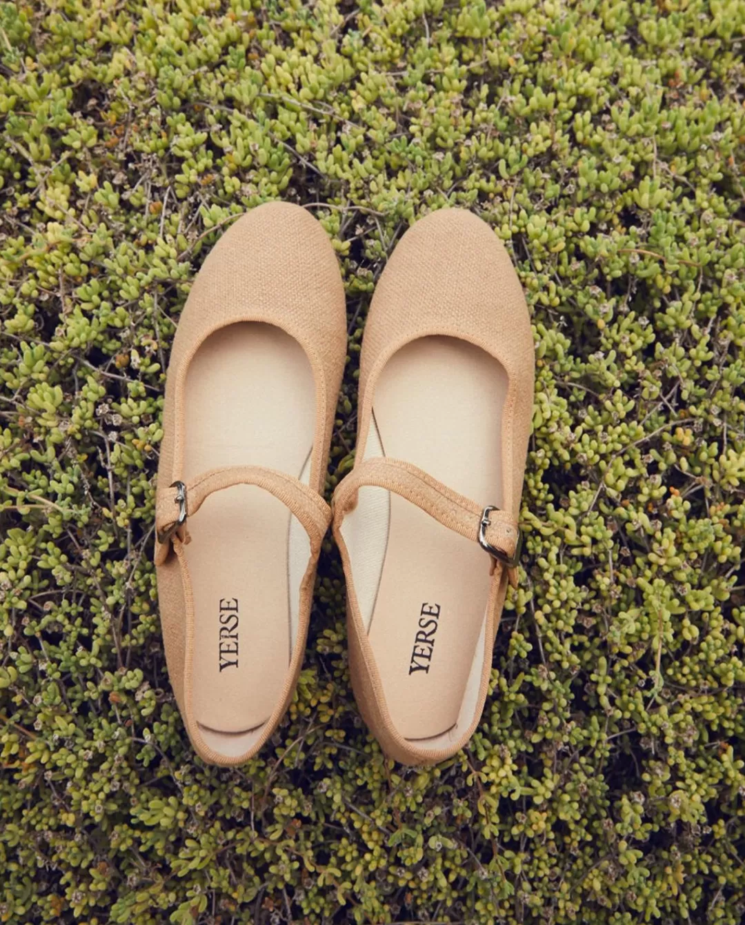 YERSE Linen Ballerinas Camel