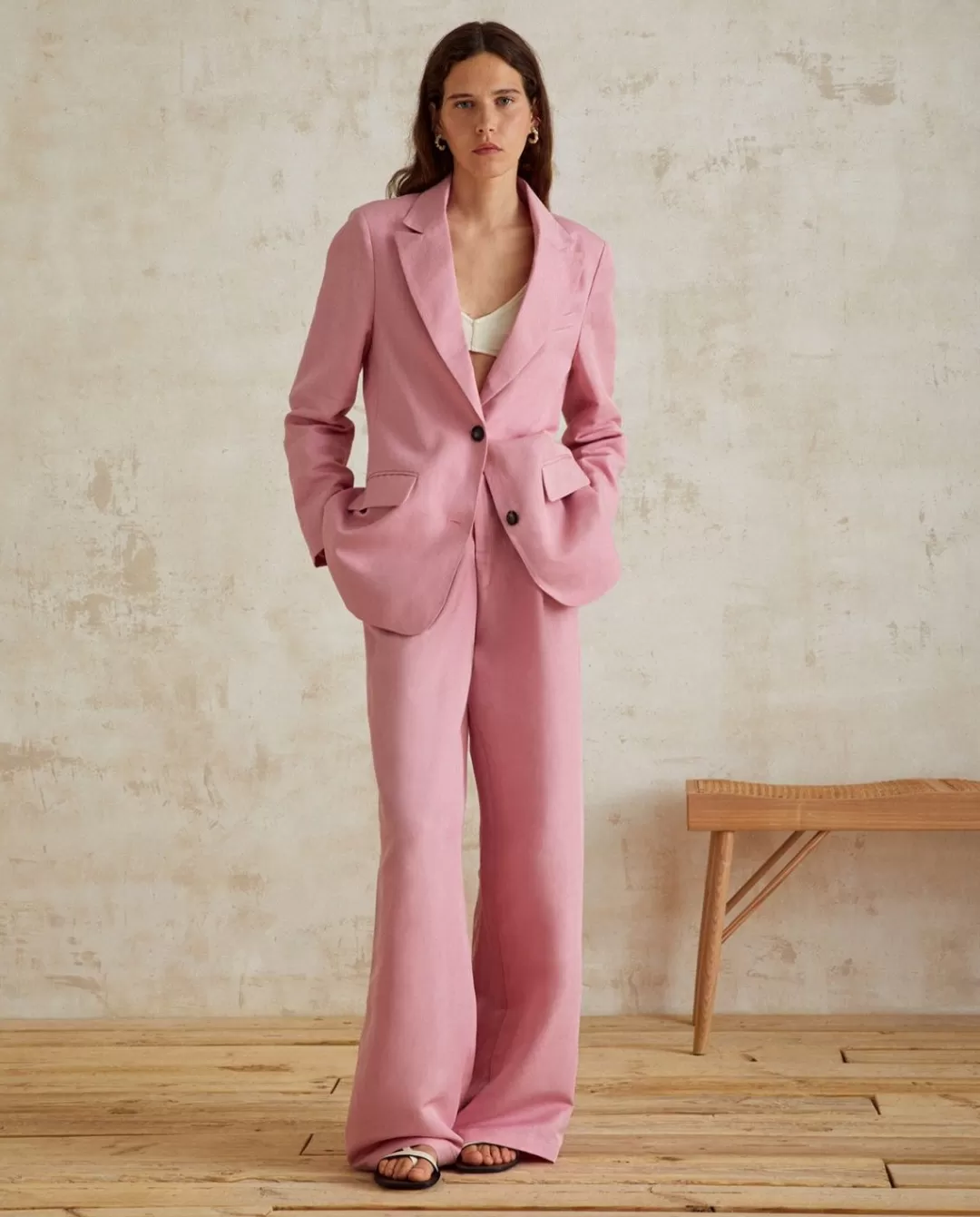 YERSE Linen Suit Trousers Pink