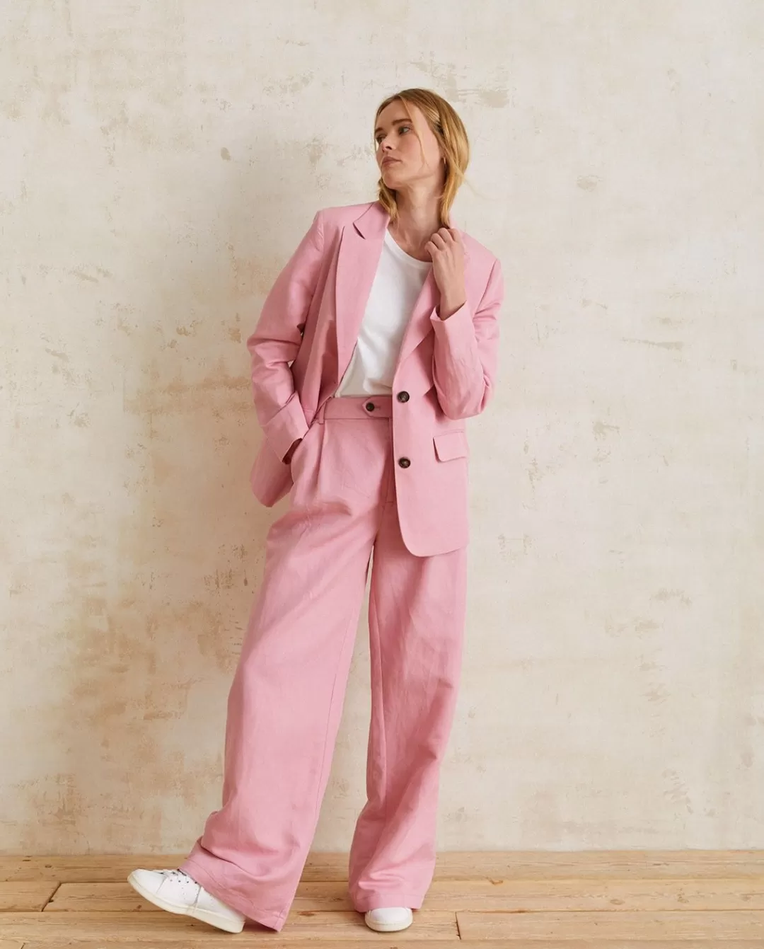 YERSE Linen Suit Trousers Pink