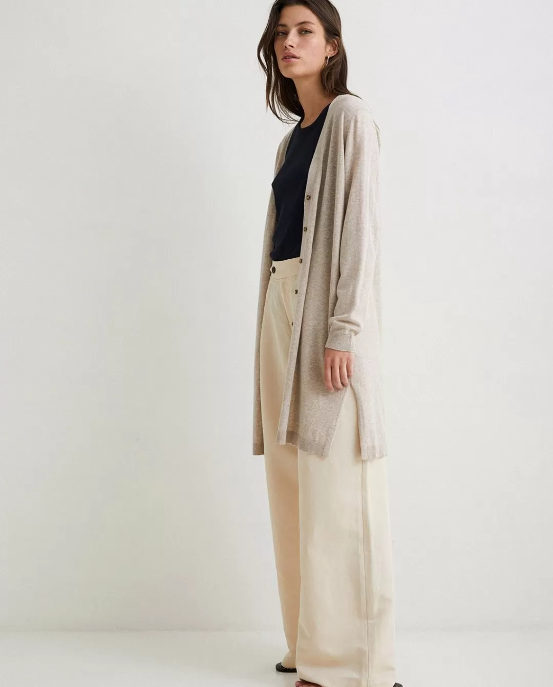 YERSE Long Cardigan Buttons Beige