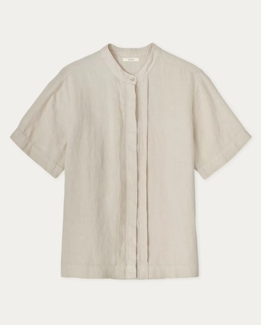 YERSE Mao-Neck Linen Shirt Beige