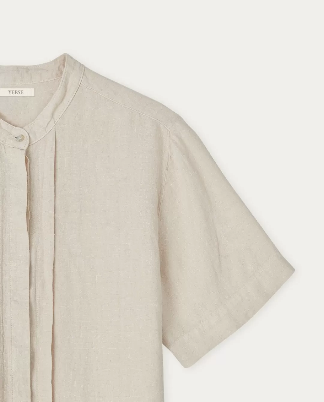 YERSE Mao-Neck Linen Shirt Beige