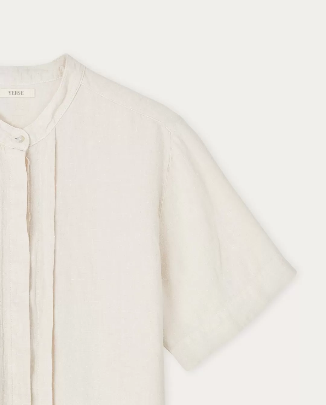 YERSE Mao-Neck Linen Shirt Ecru