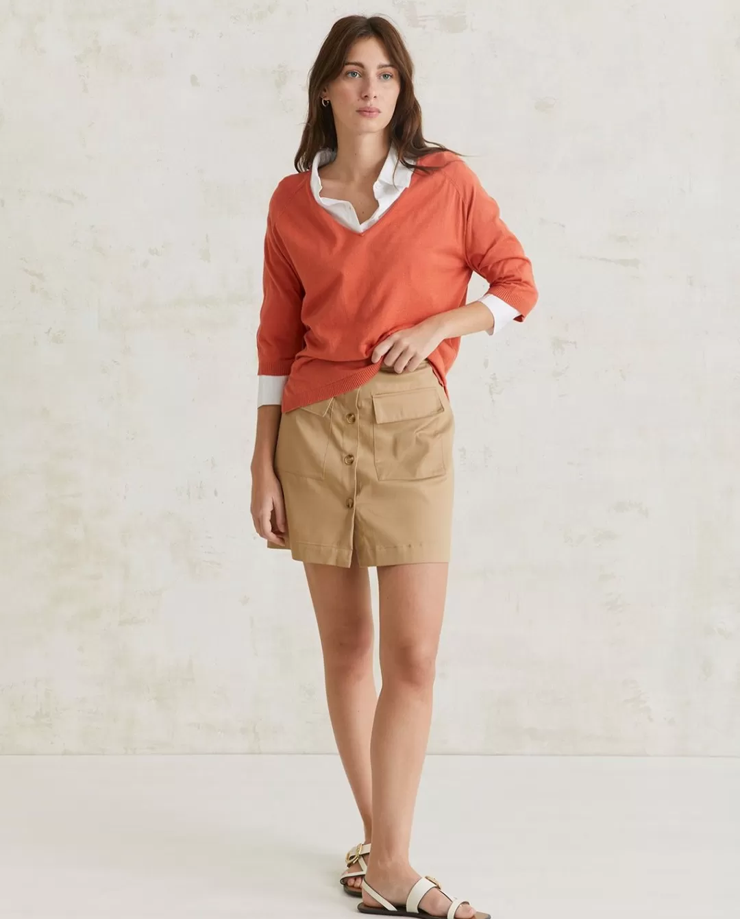 YERSE Mini-Skirt Buttons Camel