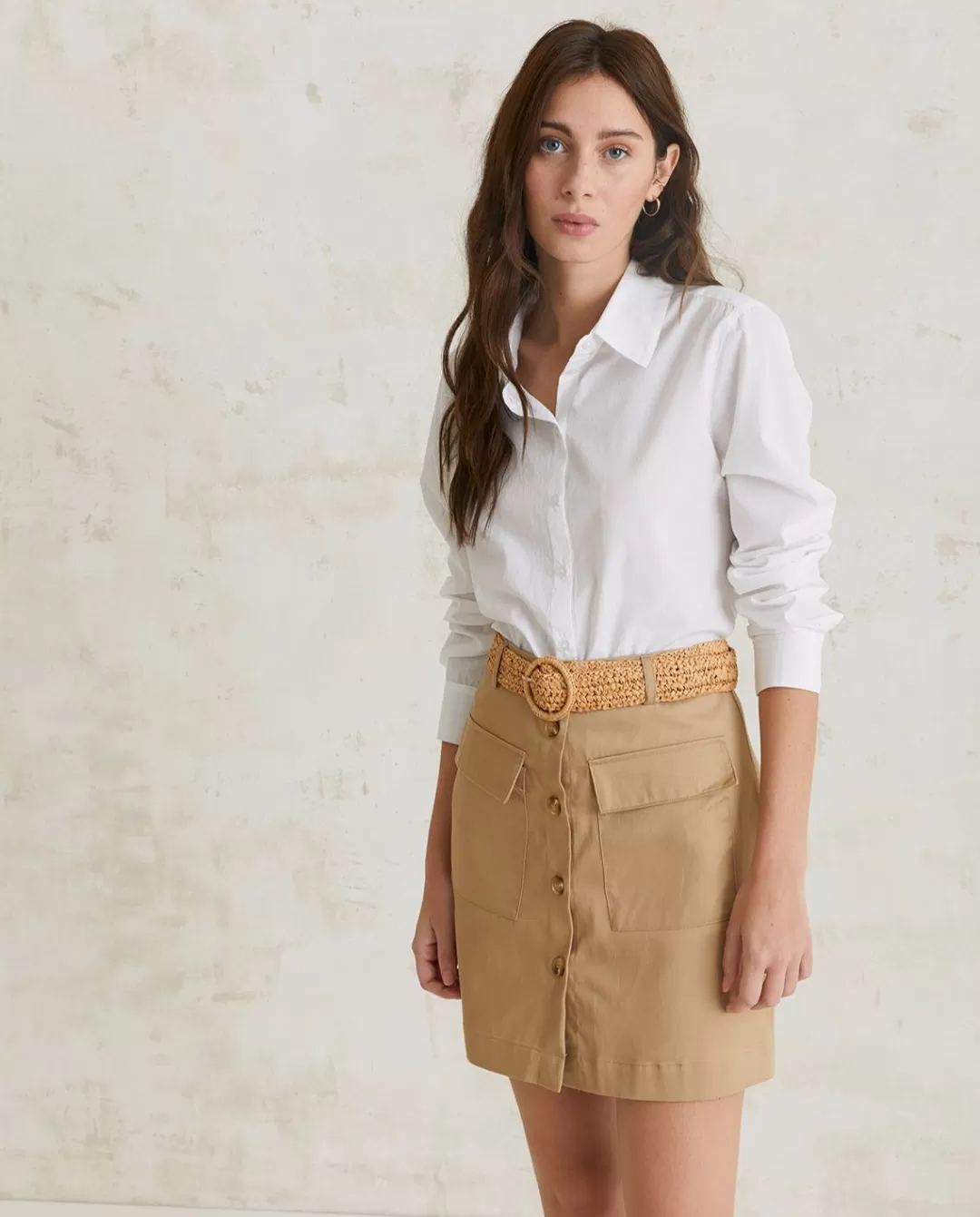 YERSE Mini-Skirt Buttons Camel