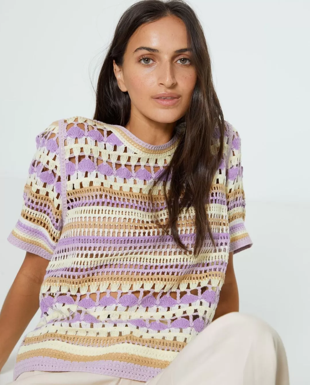 YERSE Multicolour Crochet Sweater Purple