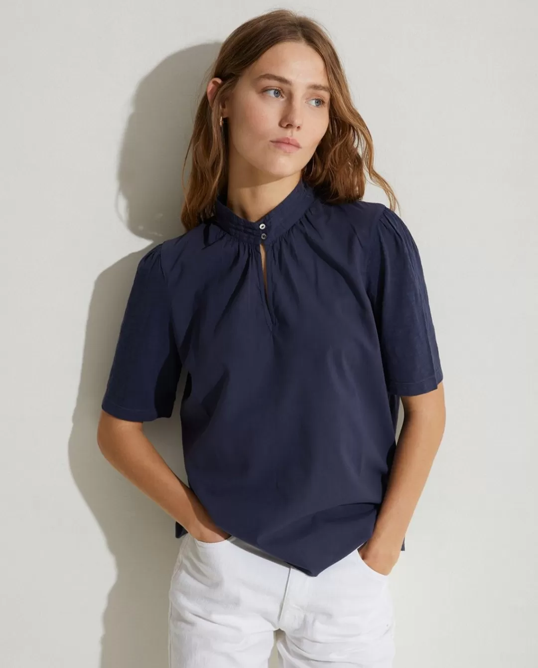 YERSE Organic-Cotton Blouse Navy