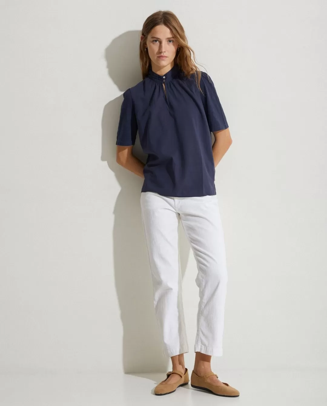 YERSE Organic-Cotton Blouse Navy