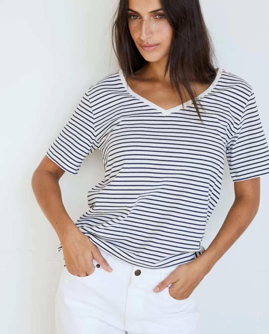 YERSE Organic-Cotton T-Shirt Navy Stripes