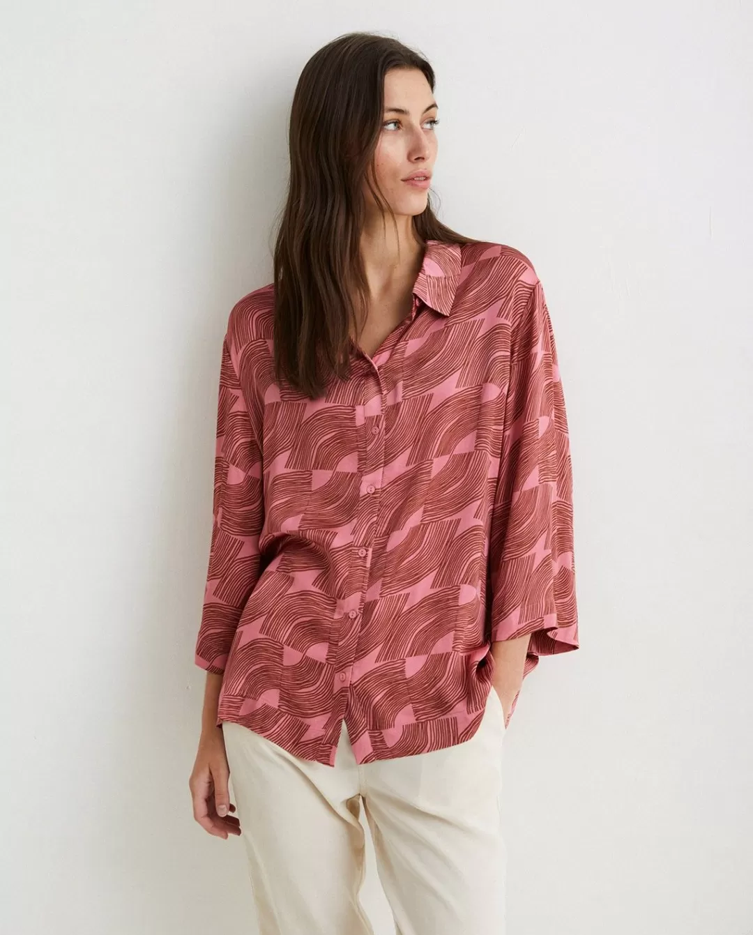 YERSE Oversize Sateen Shirt Pink