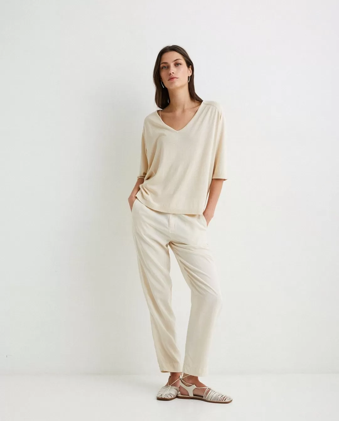 YERSE Pantalon Fluido Tencel Natural