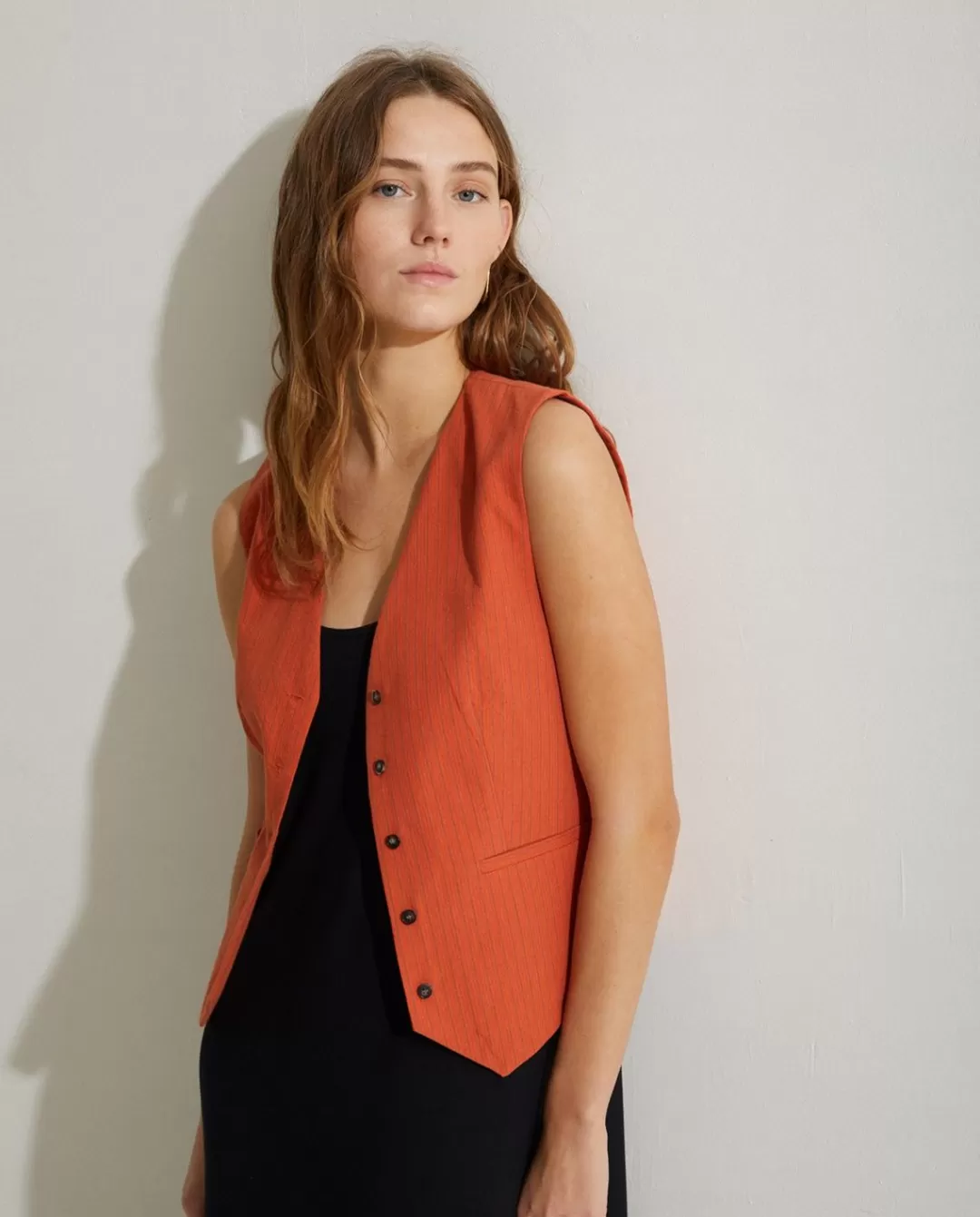 YERSE Pinstripe Vest Orange