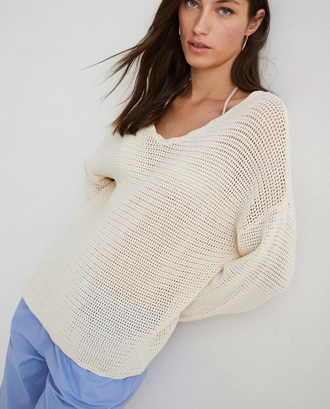 YERSE Pointelette Cotton Sweater Natural