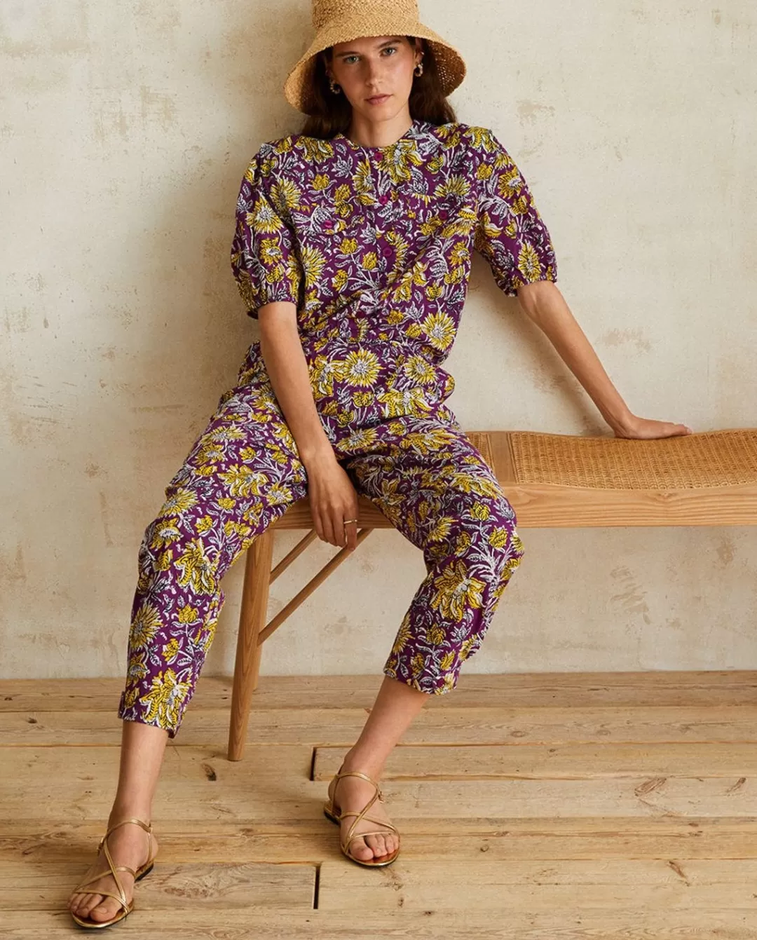 YERSE Print Cotton Jumpsuit Purple