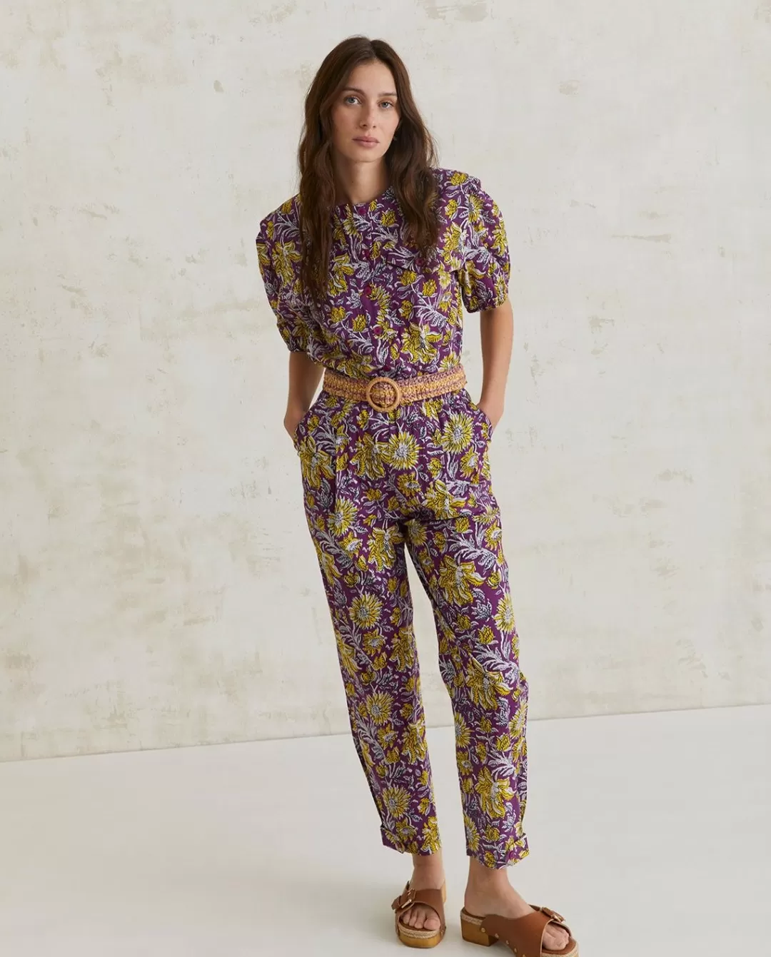 YERSE Print Cotton Jumpsuit Purple