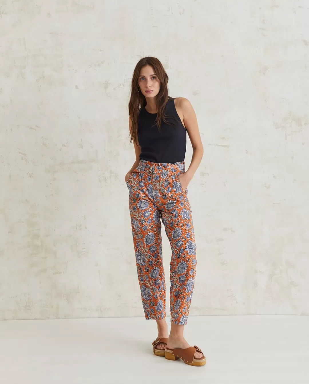 YERSE Print Cotton Trousers Orange